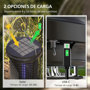 Lámpara Antimosquitos Eléctrico 2 en 1 9W Mata Mosquitos Eléctrico con Luces LED UV Recargable Solar USB y Soporte Efecto 30 m² para Jardín Terraza Patio Negro