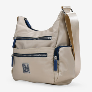 Bolso bandolera tostado en nailon con bolsillos
