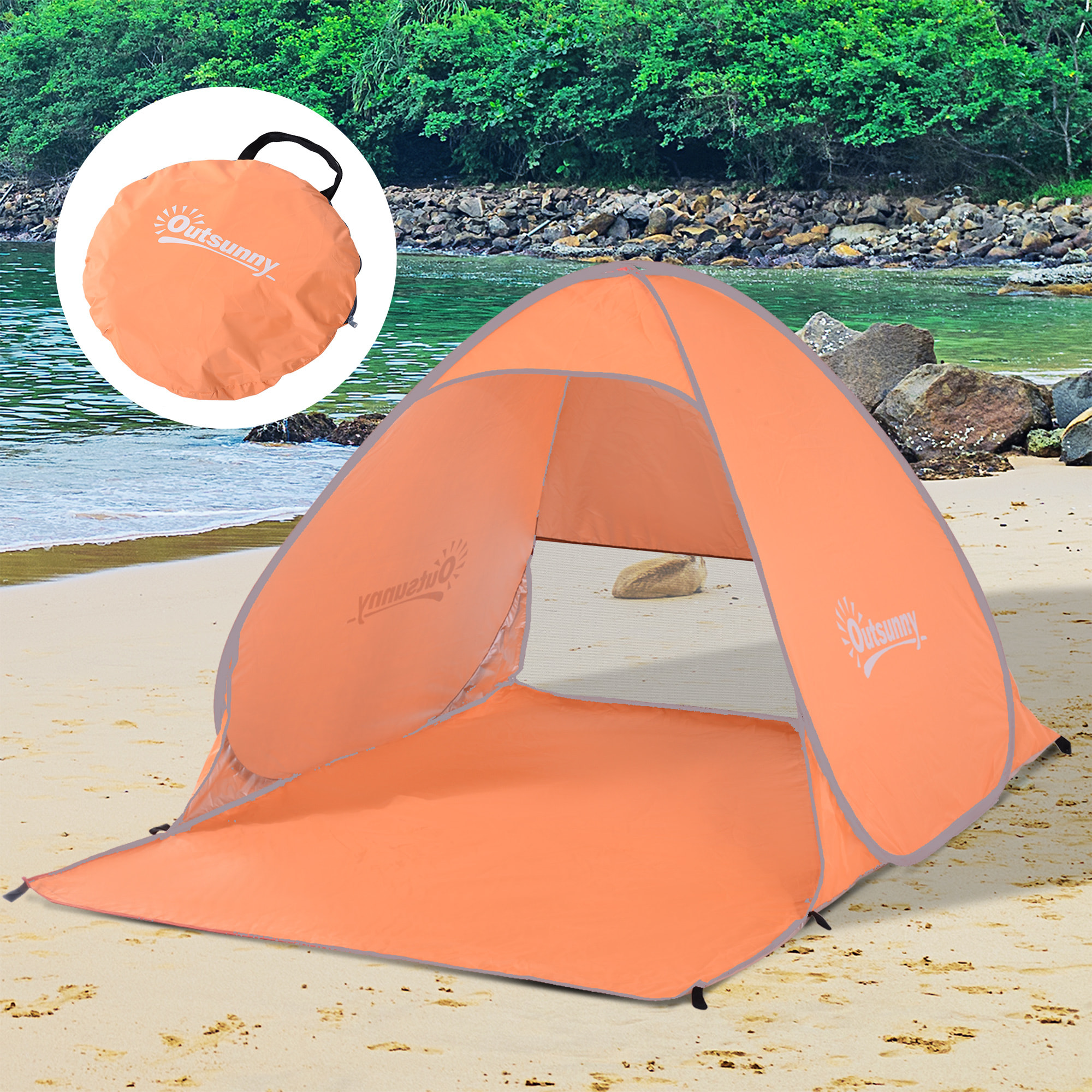 Tienda De CampaáÂ±a Playa de Poliéster 200x150x115cm Naranja