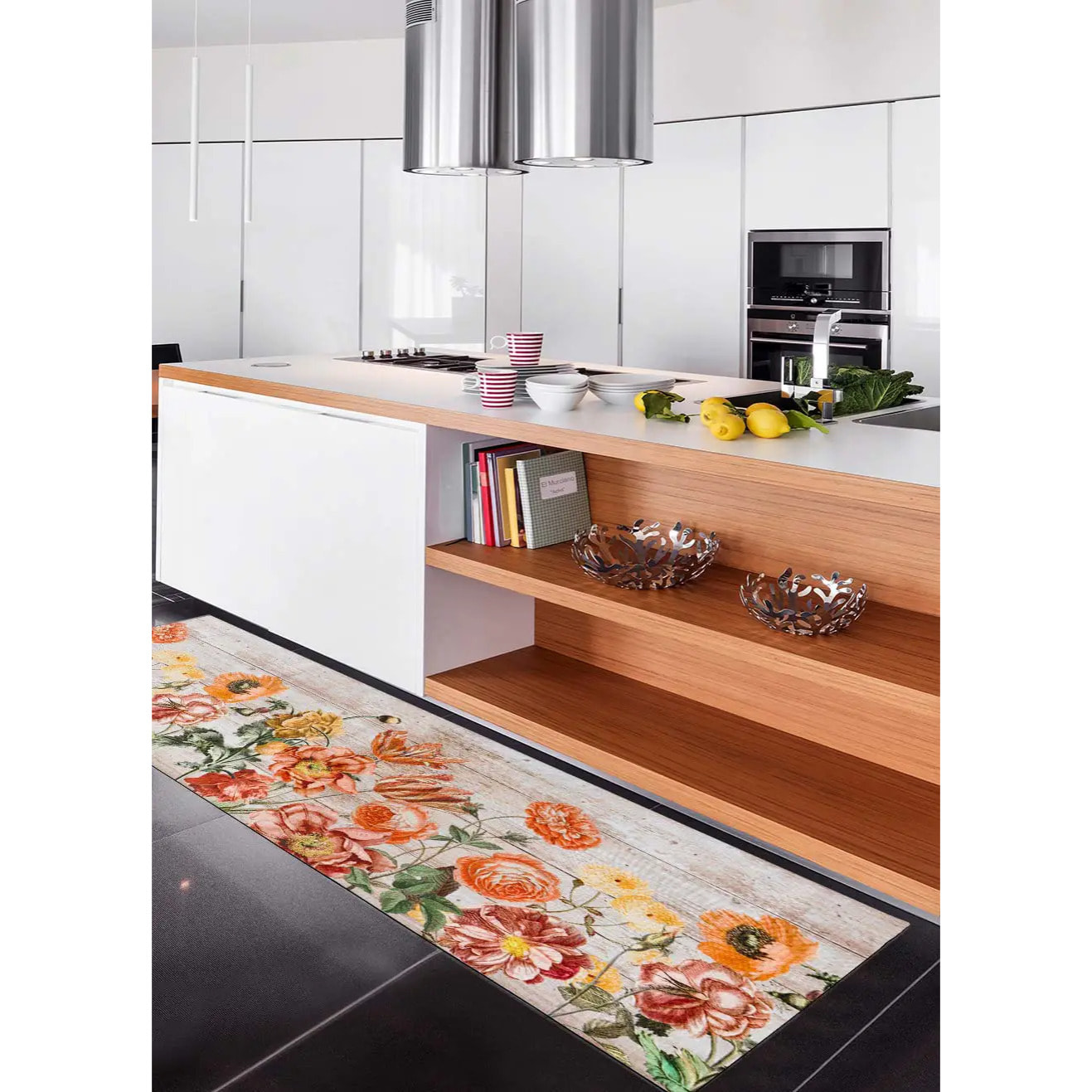RICCI Alfombra lavable de cocina diseño floral multicolor, varias medidas disponibles.