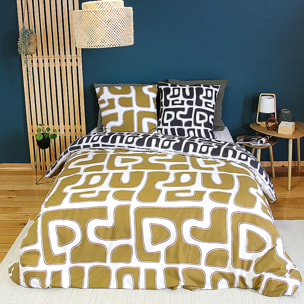 Parure de couette 100% microfibre a motif - jaune