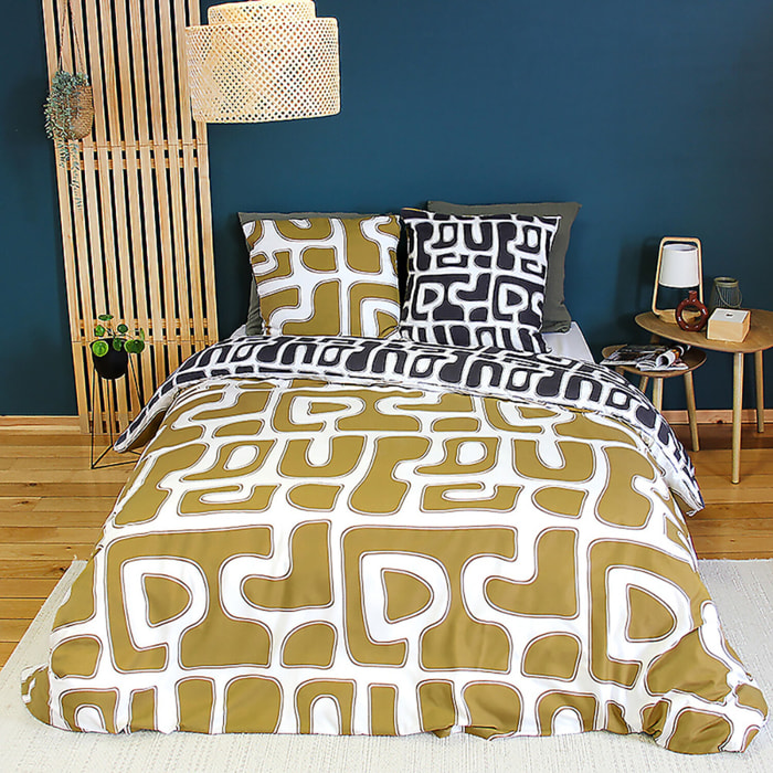 Parure de couette 100% microfibre a motif - jaune