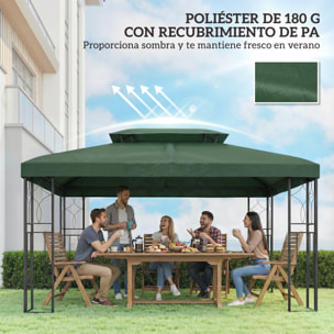 Techo de Repuesto para Cenador, 4x3 m, Cubierta de Repuesto con Techo Doble, 10 Orificios de Drenaje y Protección UV, SOLO Toldo de Recambio para Pabellón Gazebo, Verde