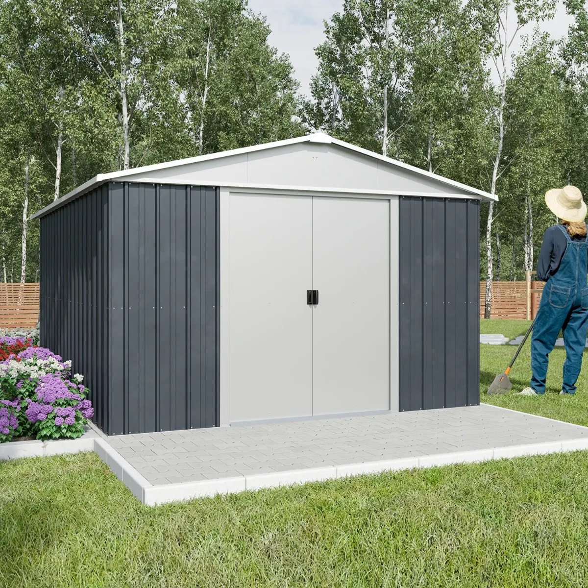 Abri de jardin métal anthracite Yardmaster 11,03 m² + kit d'ancrage