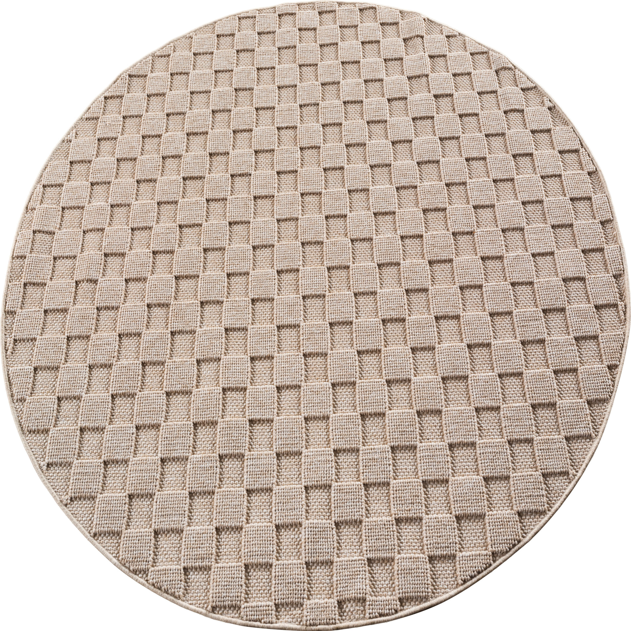 HELIX - Tapis moderne rond effet laine bouclé à motif damier en relief beige