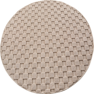 HELIX - Tapis moderne rond effet laine bouclé à motif damier en relief beige