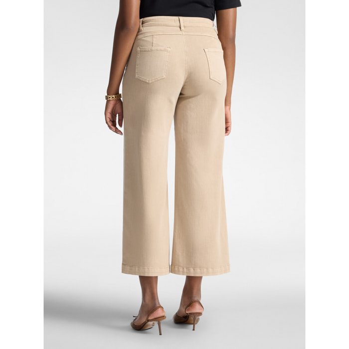 Elena Mirò - Pantalones palazzo cropped de talle alto - Beige