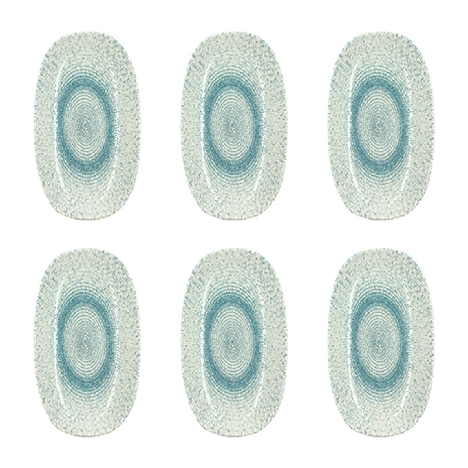 Lot de 6 assiettes ovales en porcelaine blanche et bleue 23,5cm AQUA