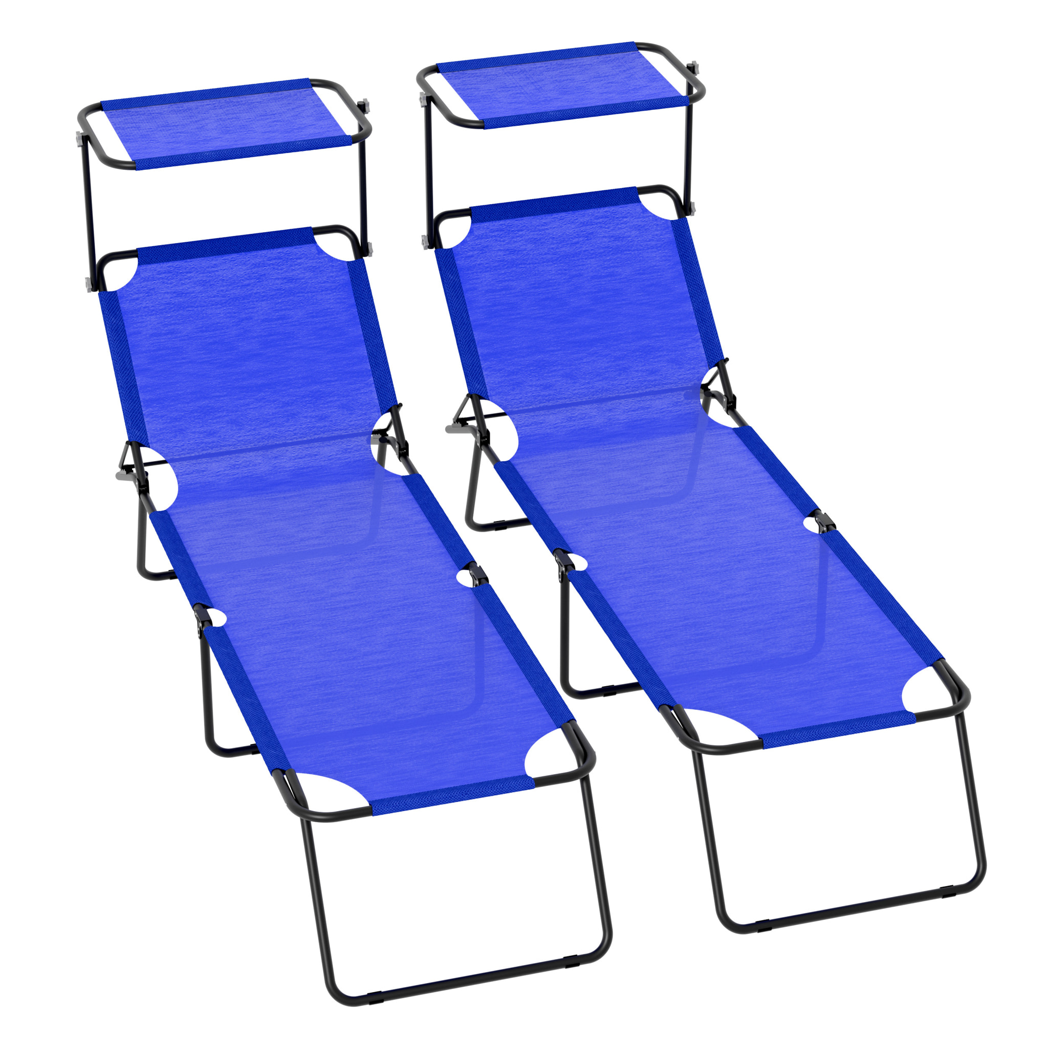 Lettino Pieghevole Con Tettuccio Regolabile Parasole Schienale Reclinabile Struttura In Metallo Nero Sdraio Spiaggia Mare Giardino Piscina Blu
