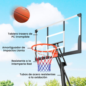 Canasta de Baloncesto Exterior, Altura Ajustable 245-305 cm, Canasta de Baloncesto Portátil con Ruedas, Base Rellenable, Tablero Irrompible y Sistema de Retorno para Adultos y Adolescentes