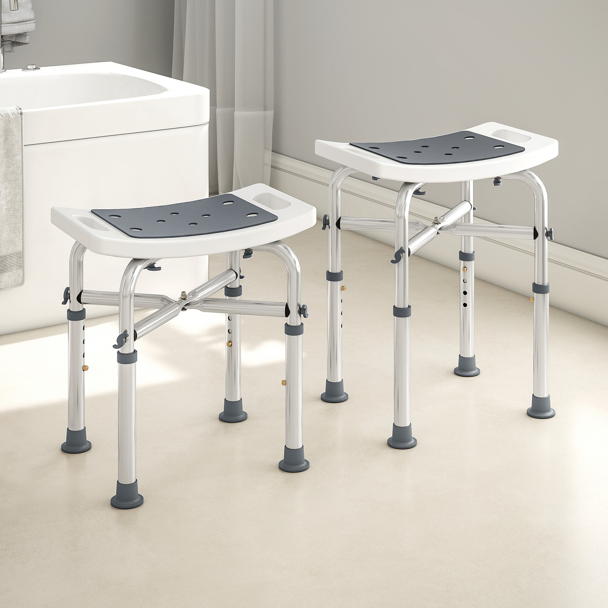 Siège de douche réglable en hauteur tabouret de douche ergonomique pieds antidérapants charge max. 150 Kg alu HDPE blanc gris