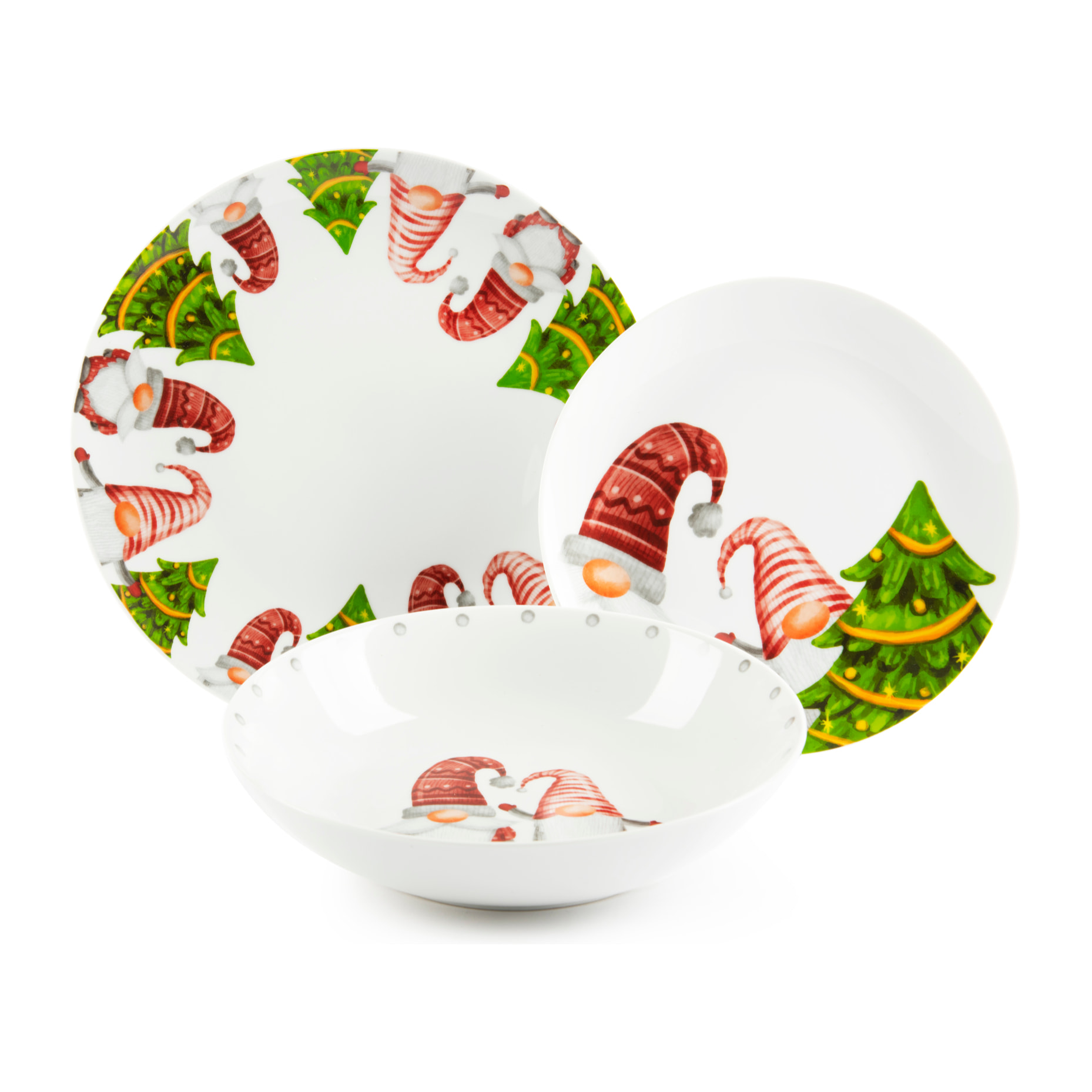 Service 12 assiettes ExcelsaGnomo Friends, porcelaine, multicolore