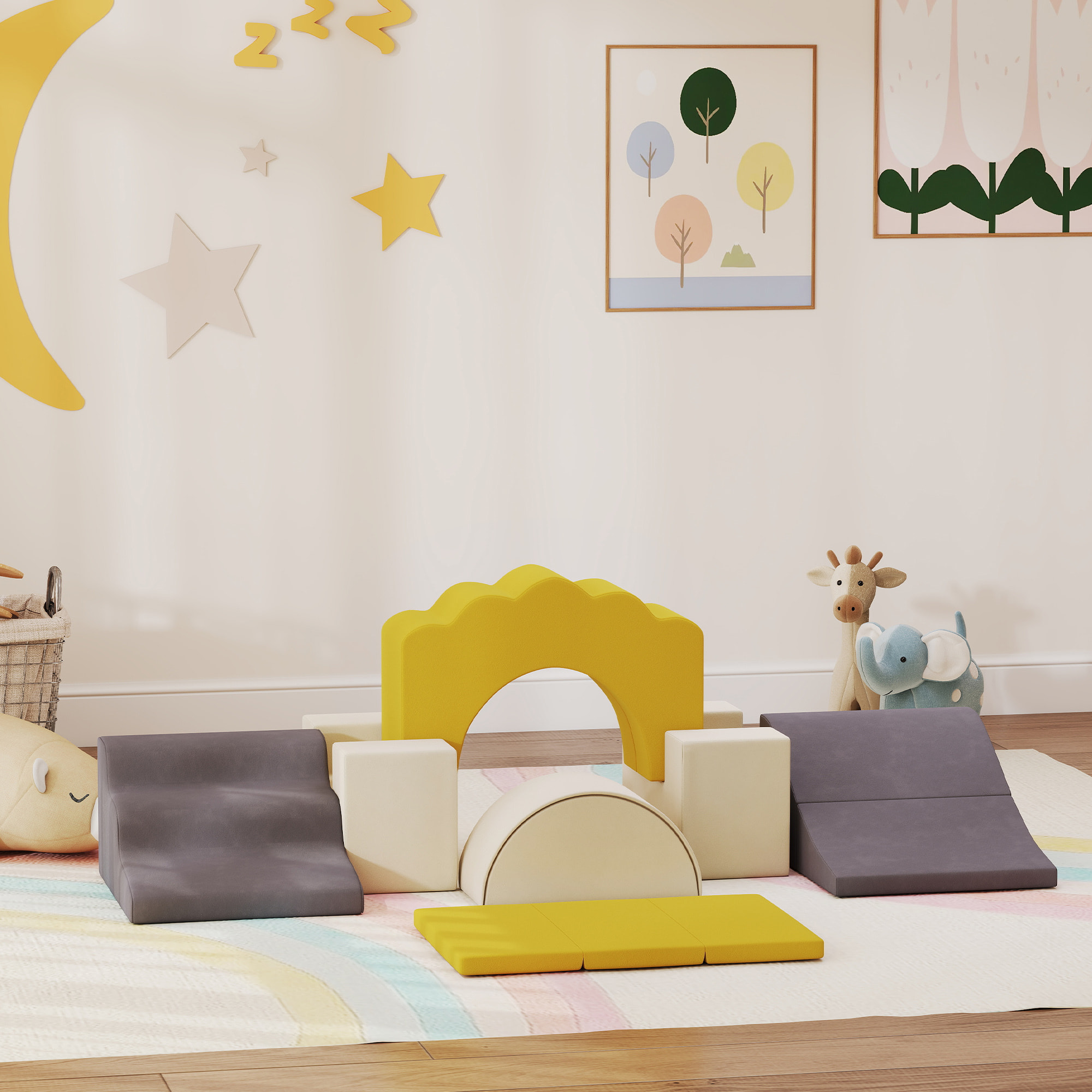 Parcours motricité bébé modulable 7 pièces zippées déhoussables velours multicolore