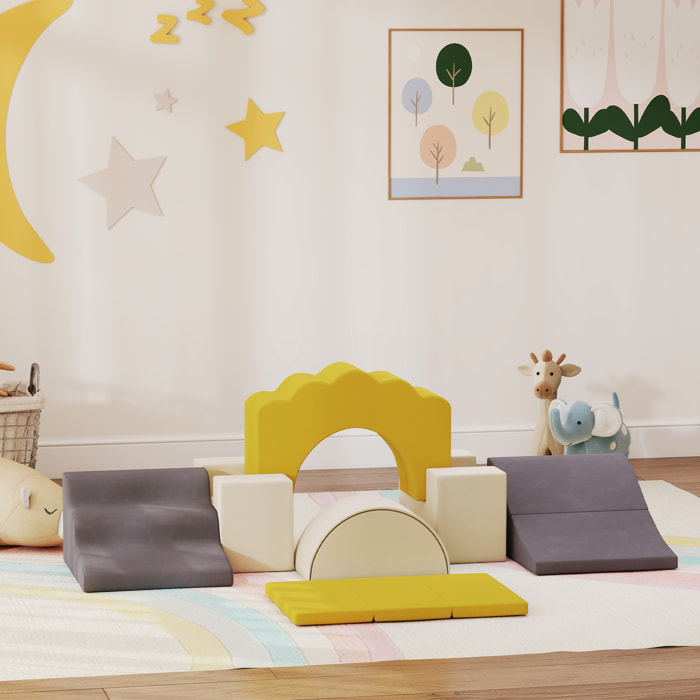 Parcours motricité bébé modulable 7 pièces zippées déhoussables velours multicolore