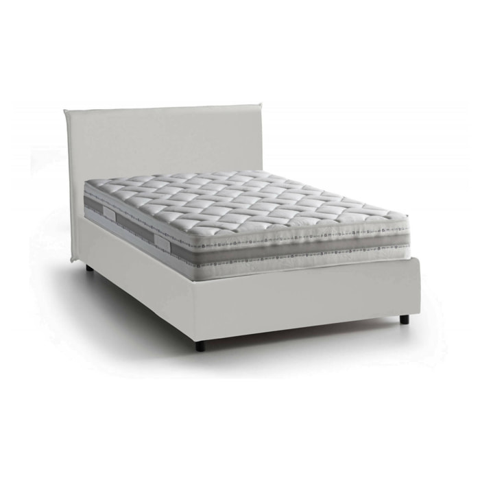 Letto piazza e mezza Ascenza, Letto contenitore con rivestimento in ecopelle, 100% Made in Italy, Apertura frontale, con materasso Cm 120x190 incluso, Bianco