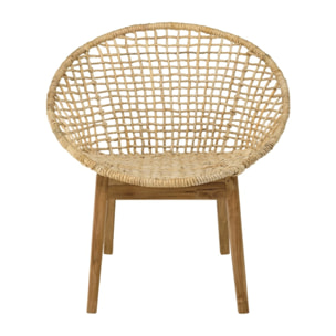 SIXTINE - Fauteuil beige dossier arrondi assise en abaca tressé