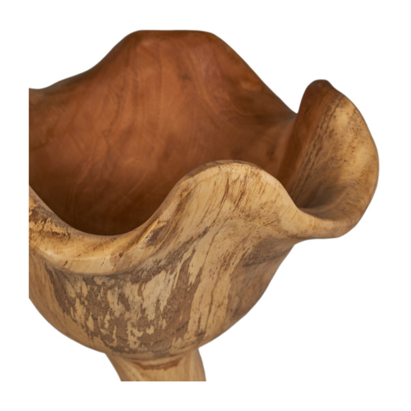 Sculpture Fleur H. 50 cm en Bois de Teck Bicolore avec Socle – GINA