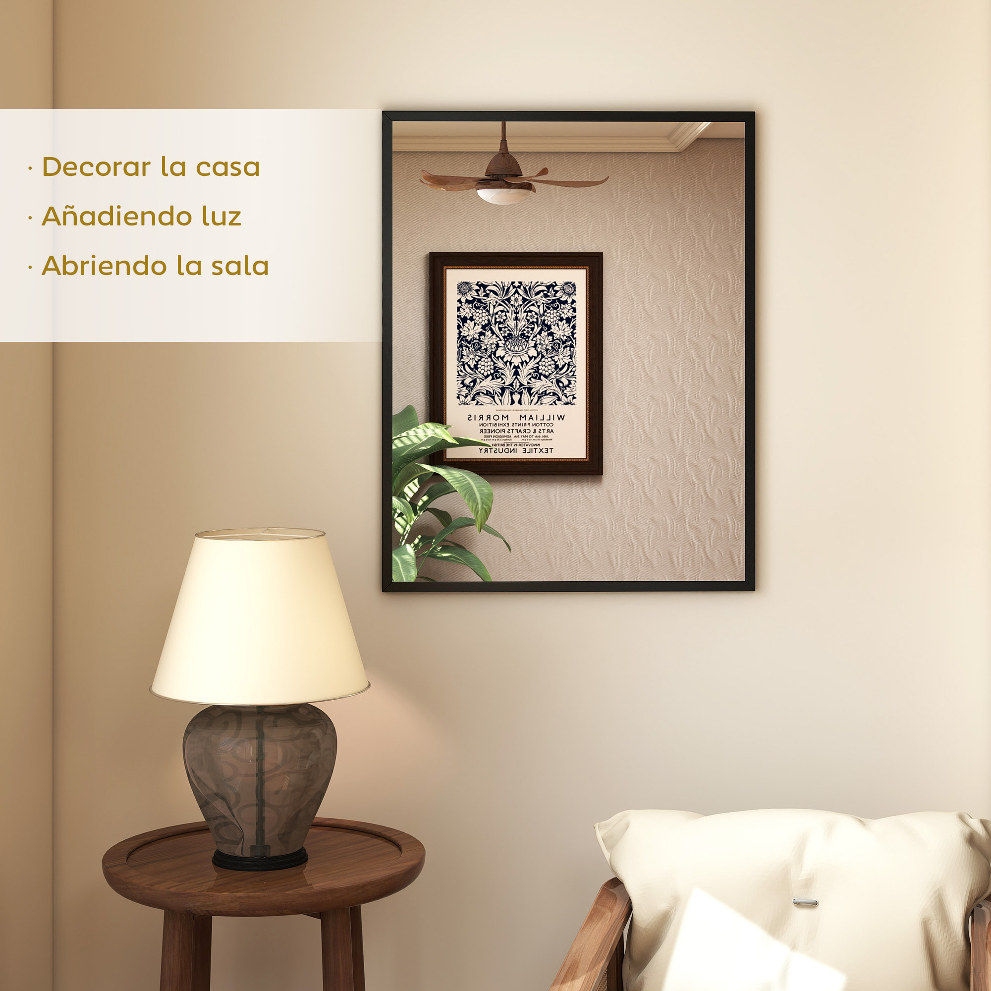 Espejo de Pared, 70x90 cm, Espejo de Baño Rectangular, Decorativo para Salón, Entrada, Pasillo, Horizontal o Vertical, Negro