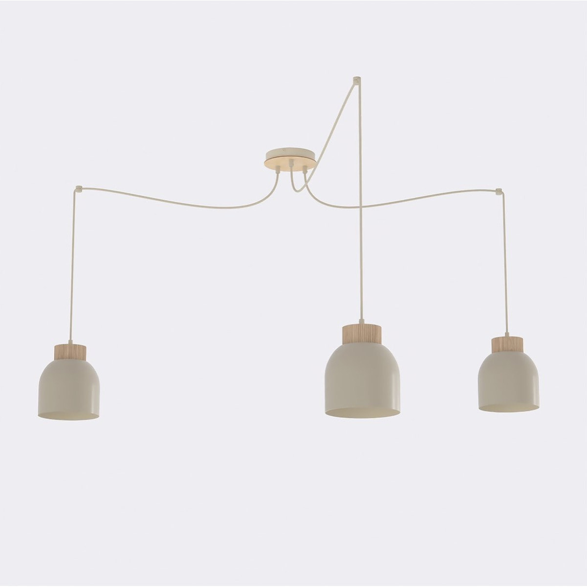 Lampada a sospensione KRU in acciaio beige e legno naturale