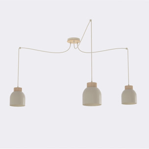 Lampada a sospensione KRU in acciaio beige e legno naturale