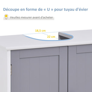 Meuble salle de bain - meuble sous-vasque - placard 2 portes avec étagère - dim. 60L x 30l x 60H cm - MDF gris blanc