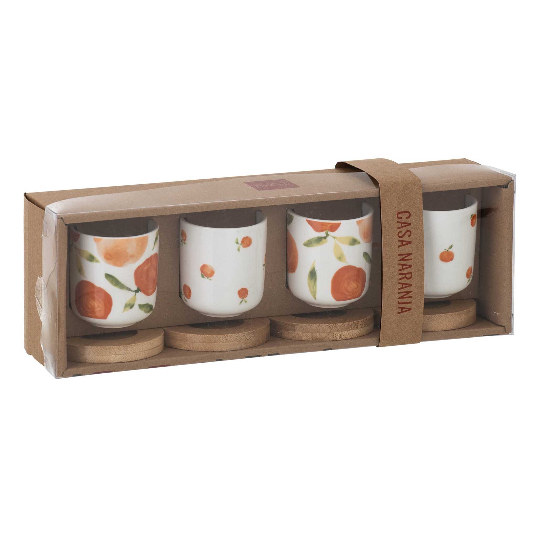 J-Line Tasse Orange - céramique - blanc/orange - set de 4