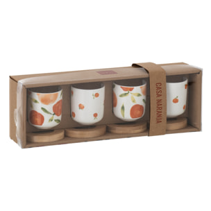 J-Line Tasse Orange - céramique - blanc/orange - set de 4
