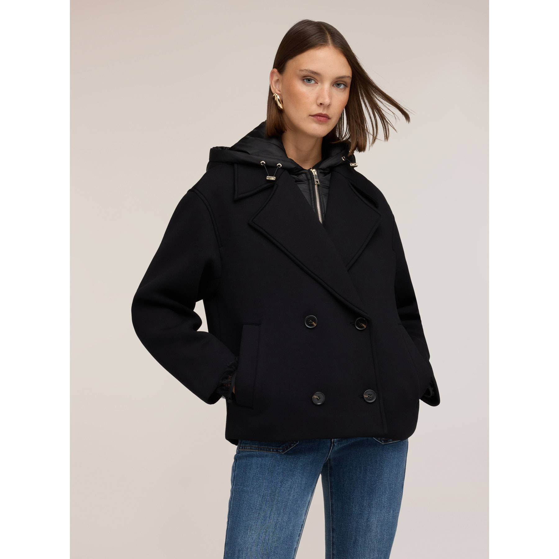 Motivi - Abrigo peacoat con pechera interior - Negro
