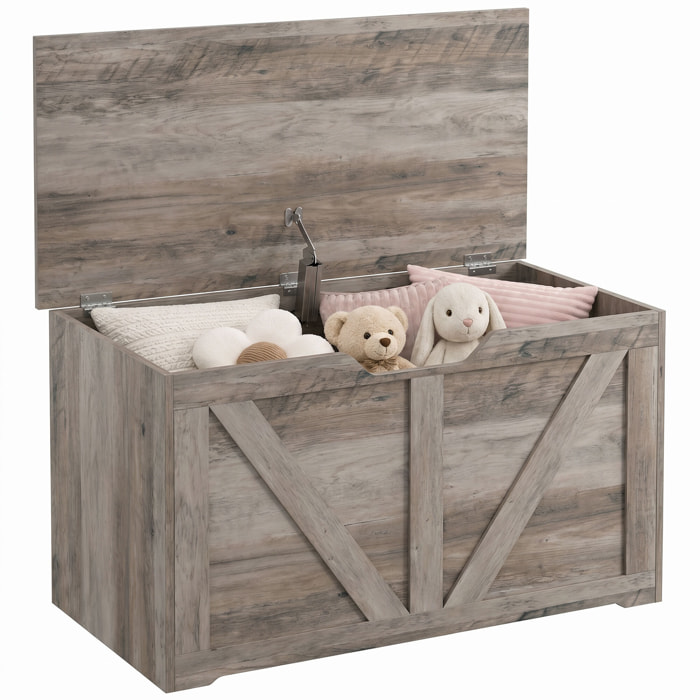 Baúl de Almacenaje 100L, Banco de Almacenaje con Bisagra de Seguridad, Asa con Recorte en U, para Recibidor, Pasillo, Dormitorio, Salón, Carga 136 kg, 80x40x45 cm, Gris