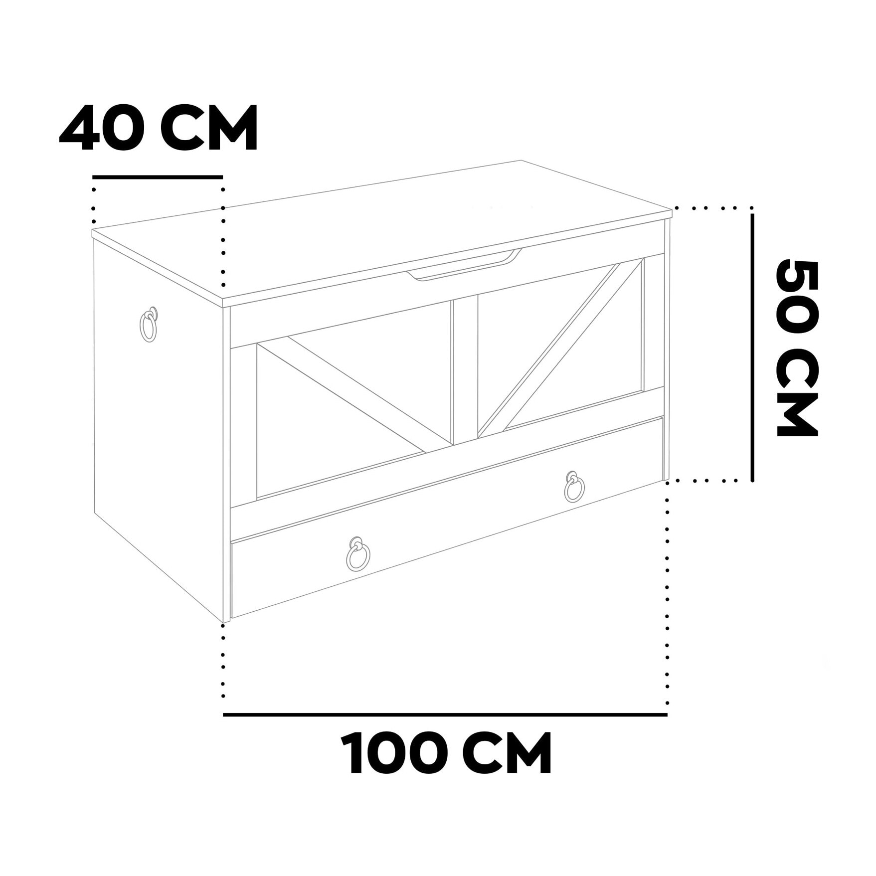 Kura - Cassapanca contenitore 100x50x40 cm Portaoggetti con Cerniere di Sicurezza e con Cassettiera in Legno Industrial