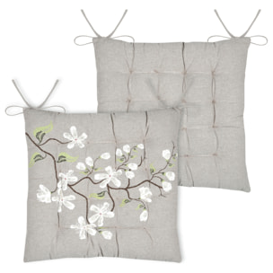 Galette de chaise imprimée motif floral printanier - Naturel