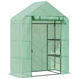 Invernadero de Jardín 141x72x191 cm Vivero Casero con 4 Estantes Puerta Enrollable Cubierta de PE 140g/m² y Marco de Acero para Cultivos Plantas Macetas Flores Verde