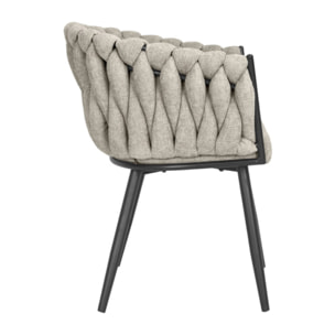 Chaise en tissu maille tressé matelassé avec accoudoirs - MELODIE 2