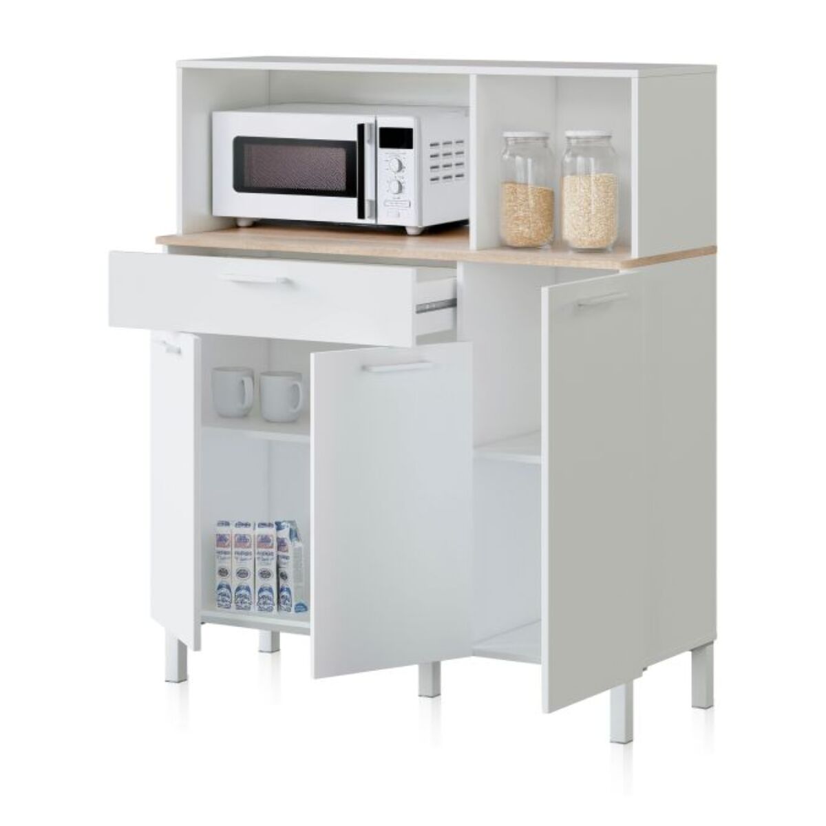 Alacena cocina Colin 3 Puertas Blanco Artik (Blanco Mate) - Roble Canadian
