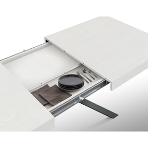 Tavolo FORTE DEI MARMI in legno, finitura bianco frassinato e gambe incrociate in metallo antracite, allungabile 95x90 cm - 145 x 90 cm