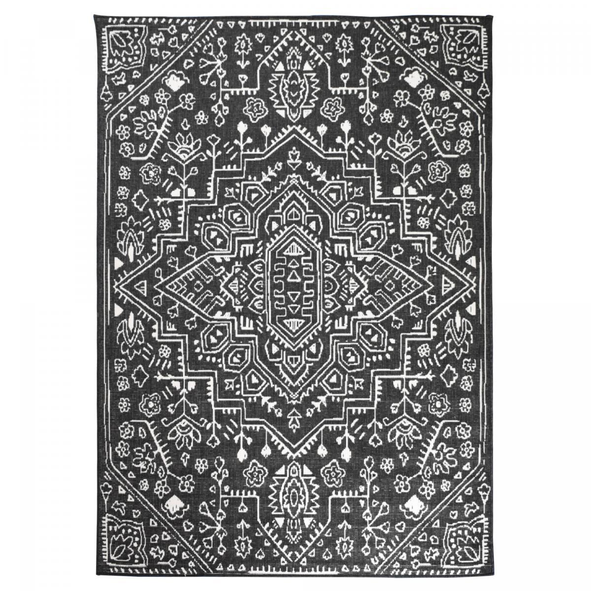 Tapis d'extérieur reversible Jora motif oriental Noir et blanc