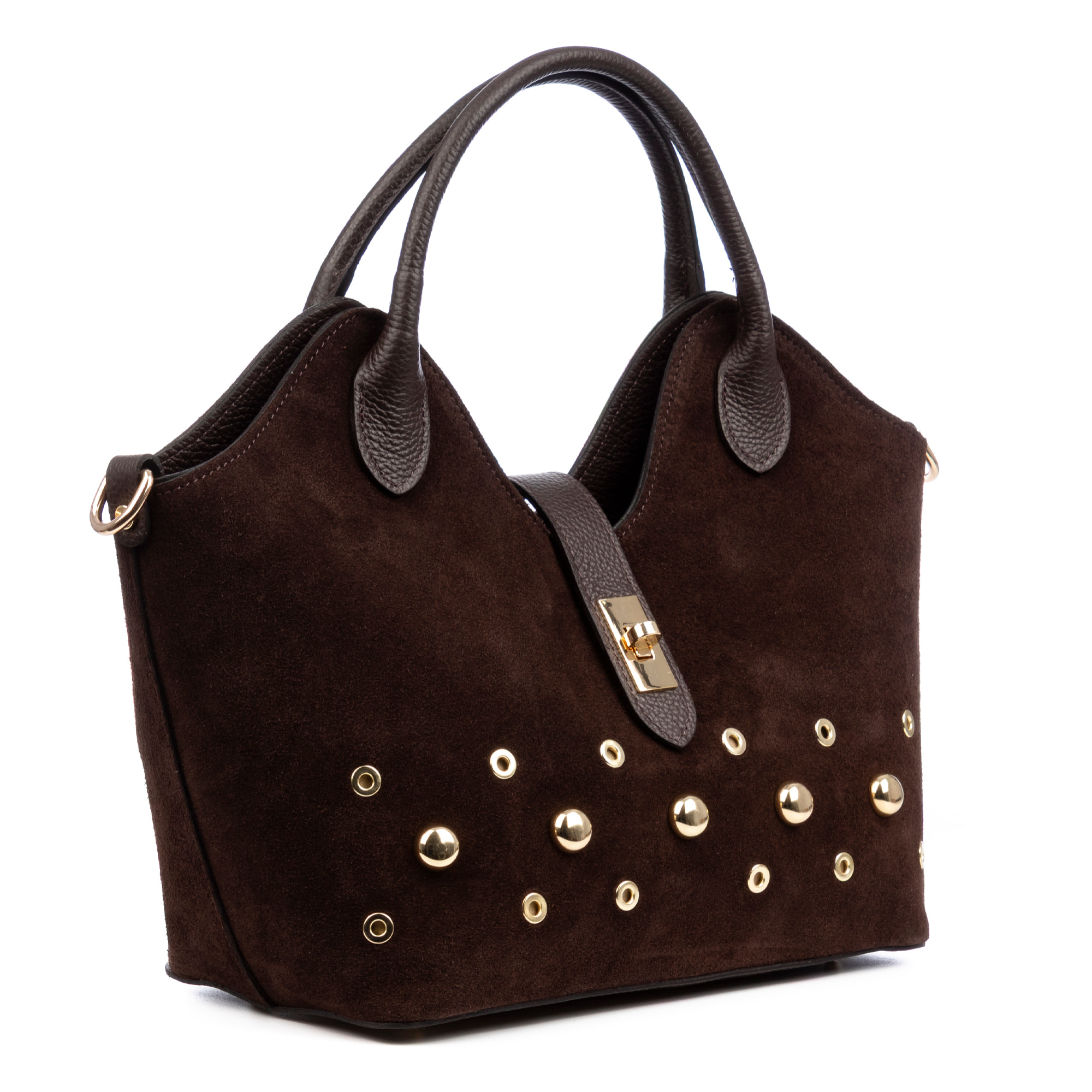 Barzana Borsa a spalla Donna. Pelle scamosciata autentica con dettagli metallici.