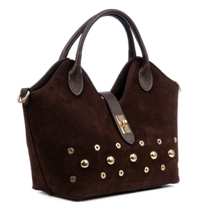 Barzana Borsa a spalla Donna. Pelle scamosciata autentica con dettagli metallici.
