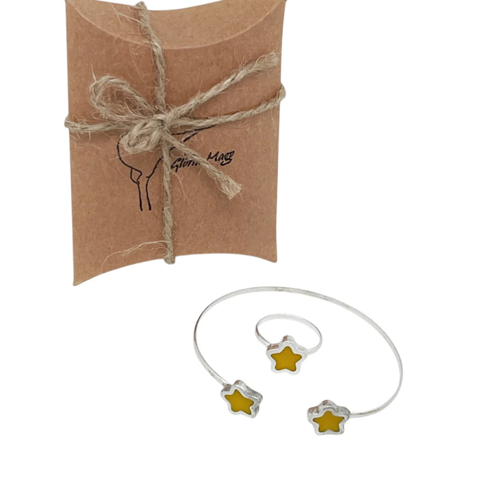 Conjunto Colors Flor Pulsera y anillo plata 10µ Mostaza