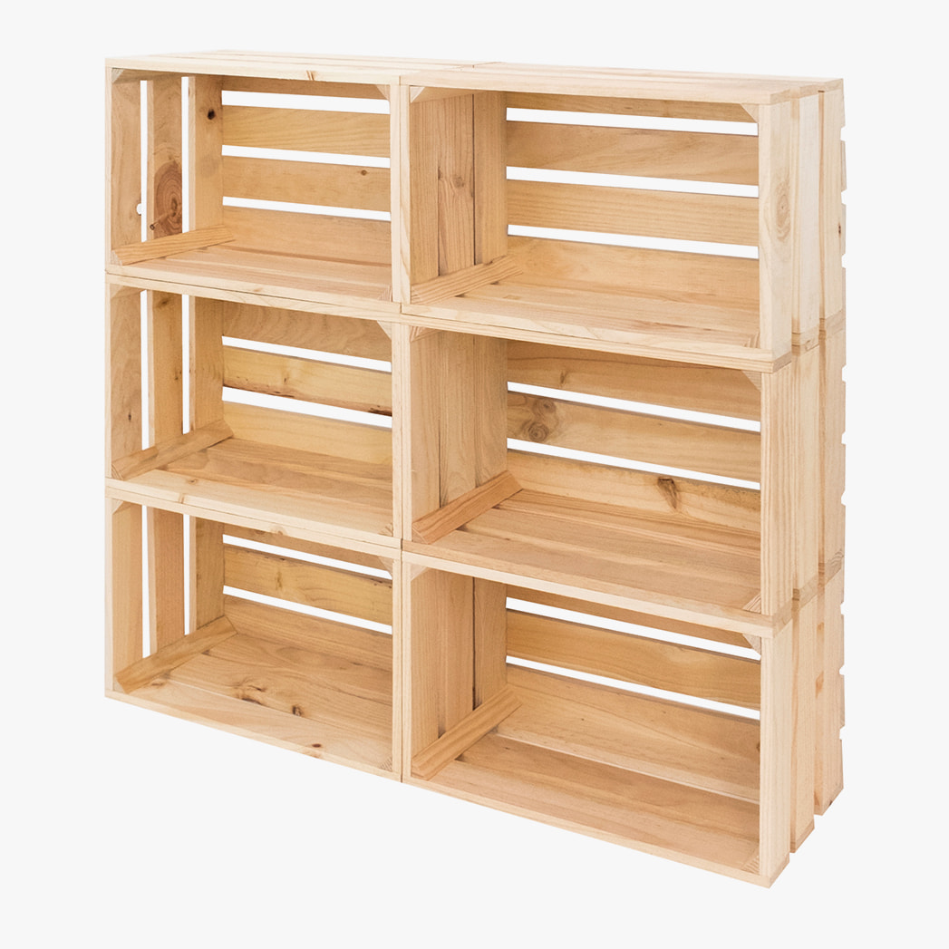 LPack 6 grandes caisses en bois massif ton naturel Hauteur: 25.5 Longueur: 49 Largeur: 29.5