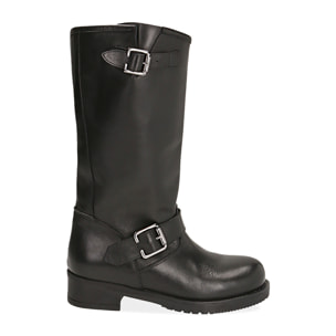 Biker boots neri in pelle di vitello