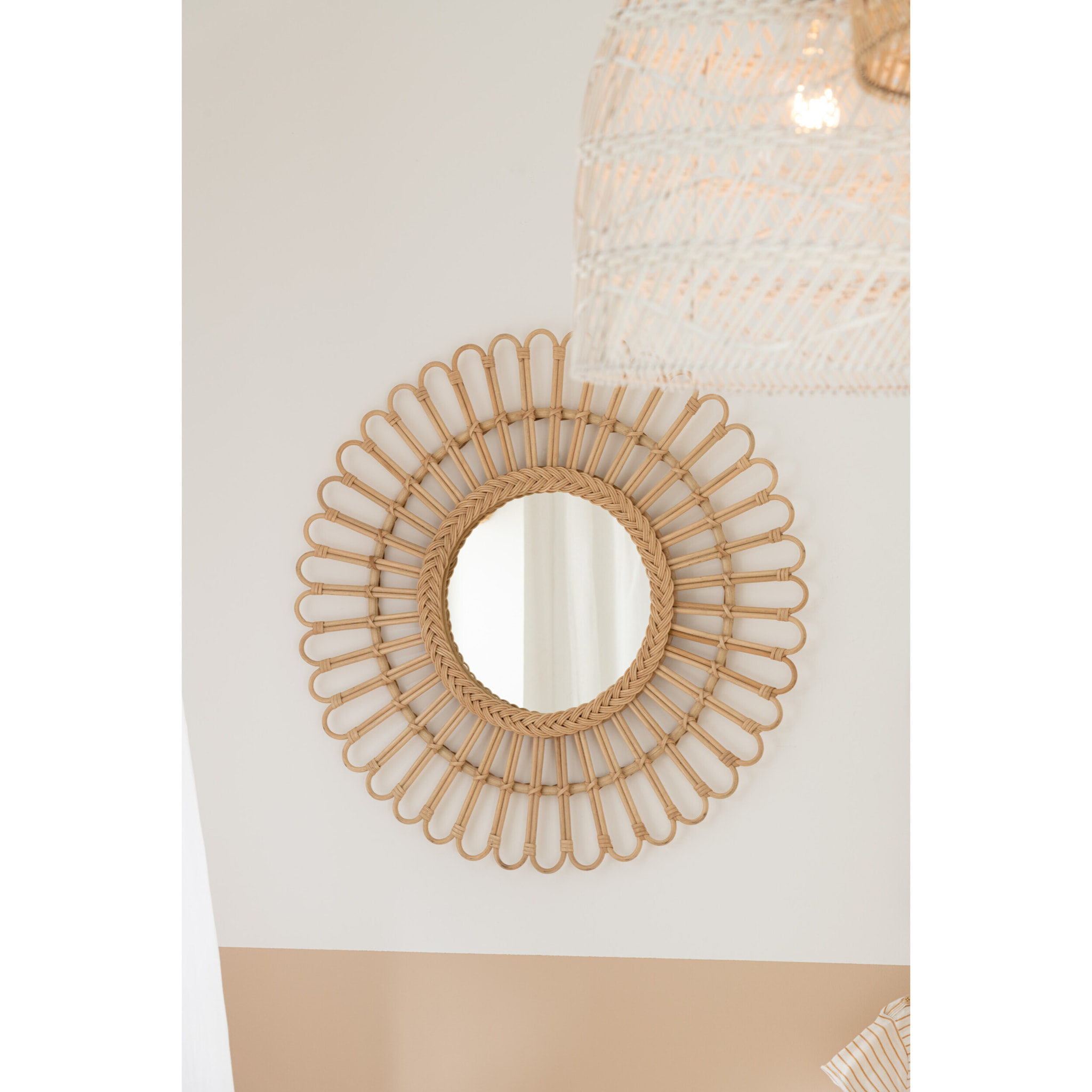 J-Line Miroir Ellen Rond Rotain Naturel Small