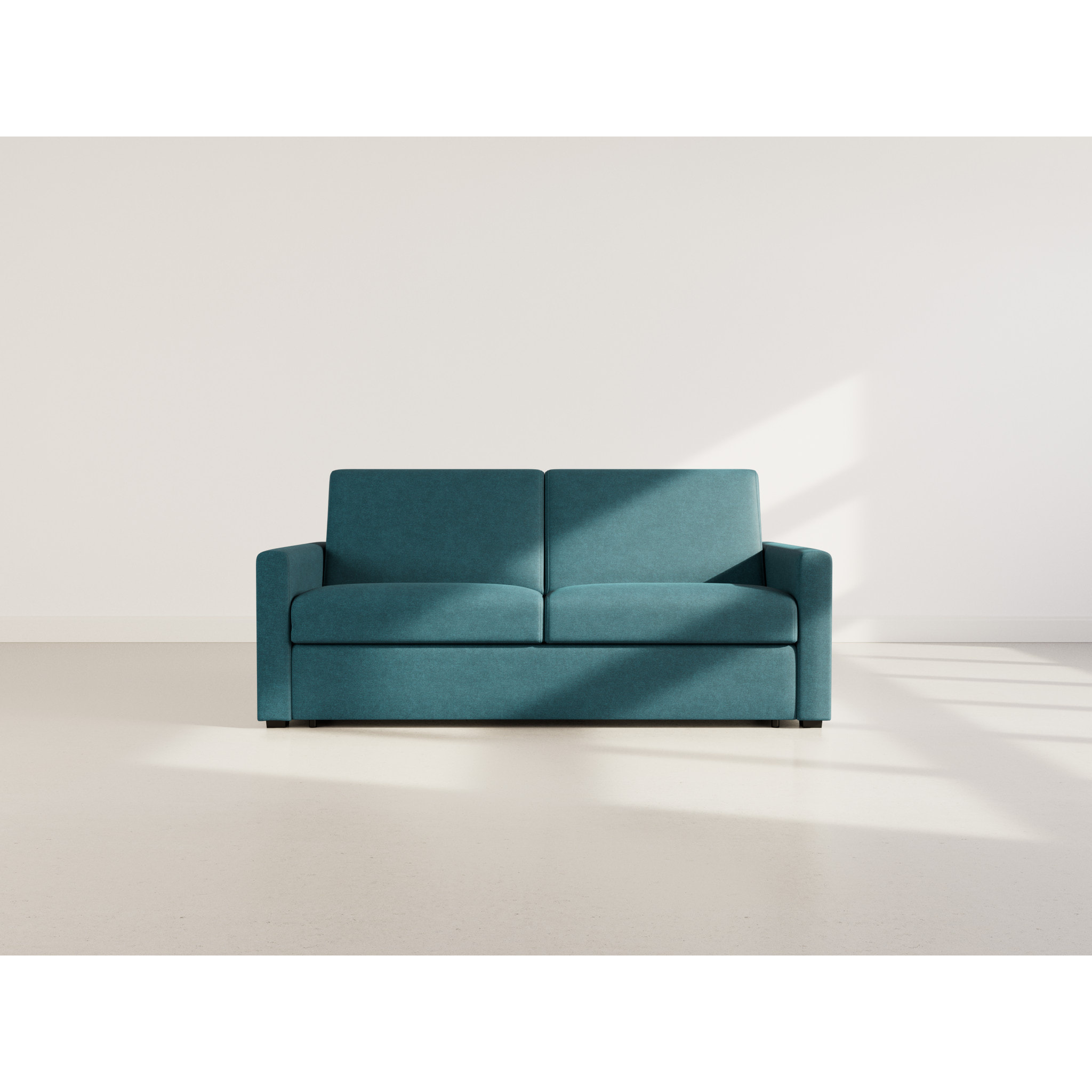 Julia - canapé lit 3 places convertible express couchage quotidien 140 cm matelas 18 cm en tissu - Bleu