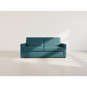 Julia - canapé lit 3 places convertible express couchage quotidien 140 cm matelas 18 cm en tissu - Bleu