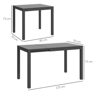 Mesa de Jardín Extensible Mesa de Comedor Exterior Ajustable 85-125 cm con Borde de Aluminio Carga 70 kg Mesa Rectangular para 4-6 Personas para Patio Terraza Gris Oscuro