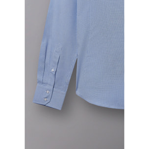 Camicia Uomo 2 Bottoni Button Down Slim Jacquard Fantasia Bianco/Celeste