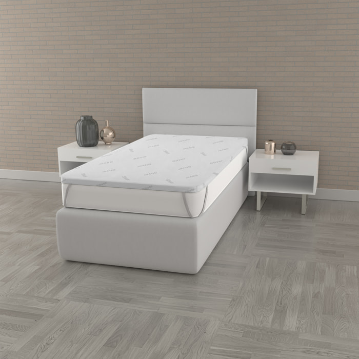 TOPPER MEMORY CON FODERA SILVER, MADE IN ITALY, PIAZZA E MEZZA