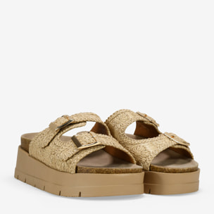 Sandalias plataforma beige con doble hebilla