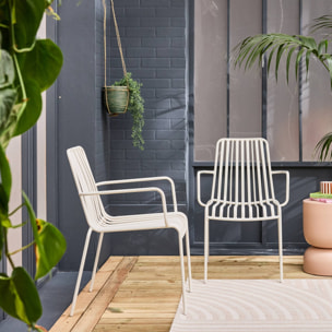Lot de 2 fauteuils de jardin FLORIDA blanc empilable en acier. L 59 x P 53.5 x H 78 cm