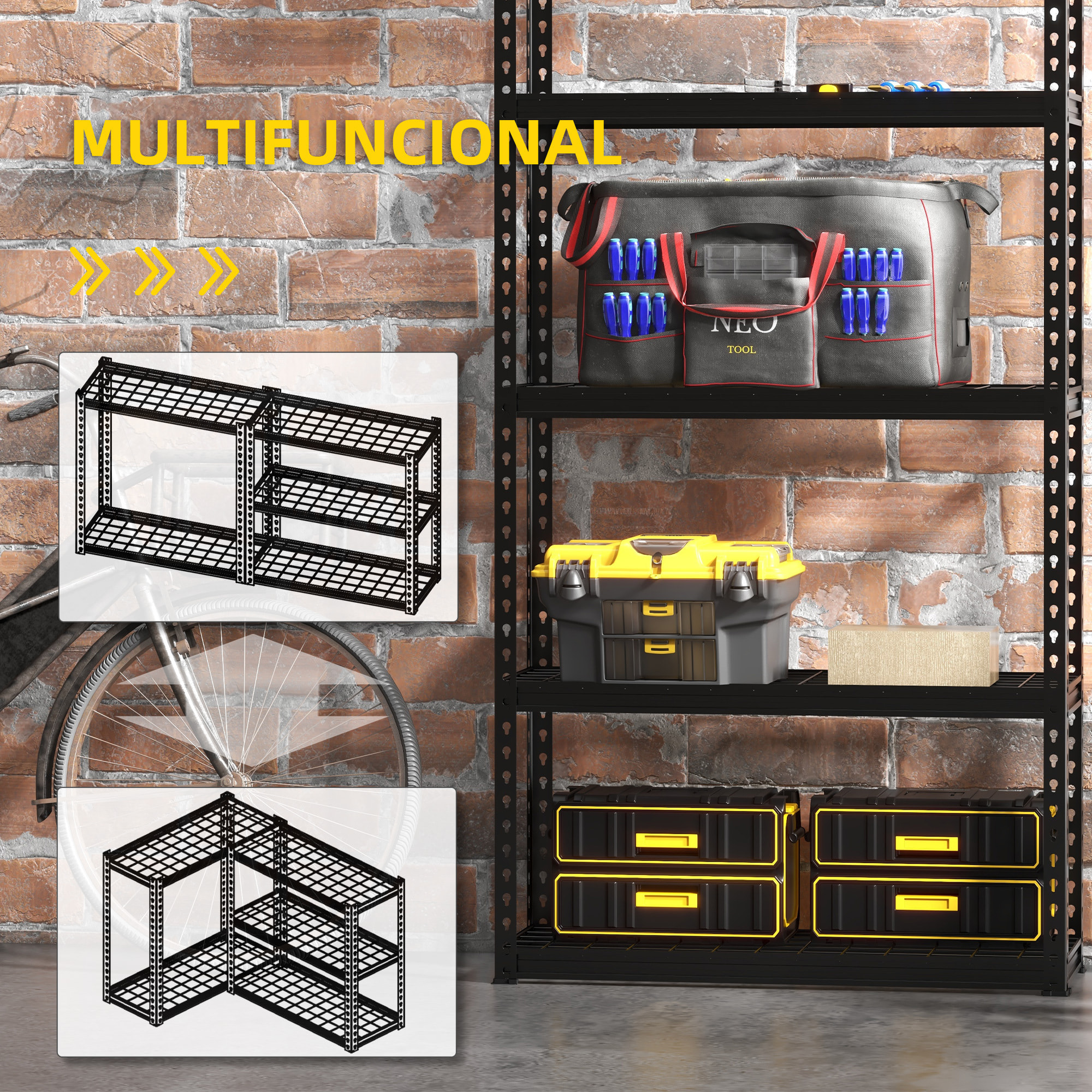 Estantería Metálica de 5 Niveles Estantería de Garaje de Acero Industrial Carga 750 kg con Estantes Ajustables 90x30x182 cm Negro